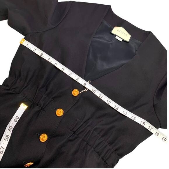 Gucci Alione V-neck Long Sleeve Button Jumpsuit Wool Silk Gold Black IT 36 US 0 - Picture 10 of 16